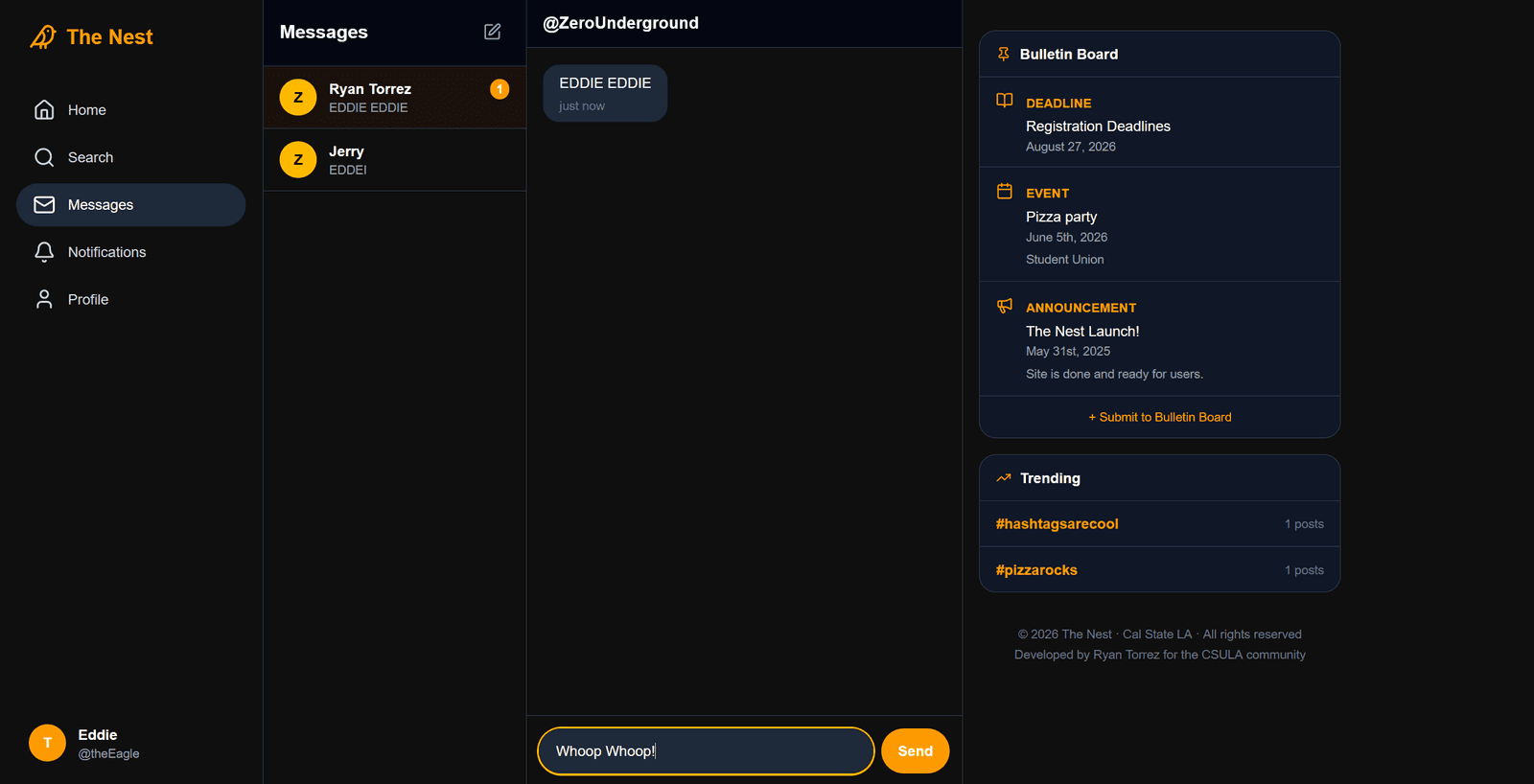 Direct message conversation view in The Nest